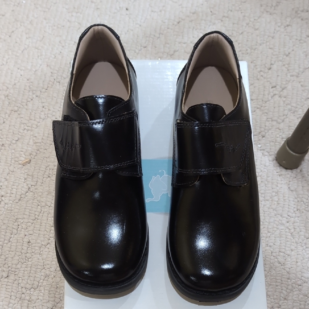 Elephantito Velcro Boat School Leather Lining Shoes Boys Black Sz 1.5 US EU 32